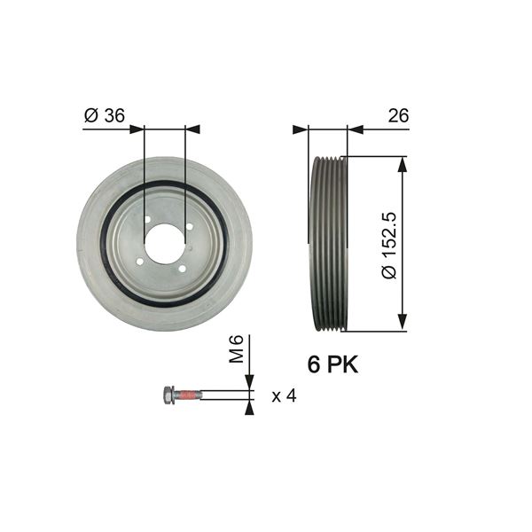GATES TVD1011A Krank Kasnaği Partner-Exp-Berlingo-Scudo-P206-P306-Xsara-Scudo 1.9d Dw8 Klimasiz 6 Kanal