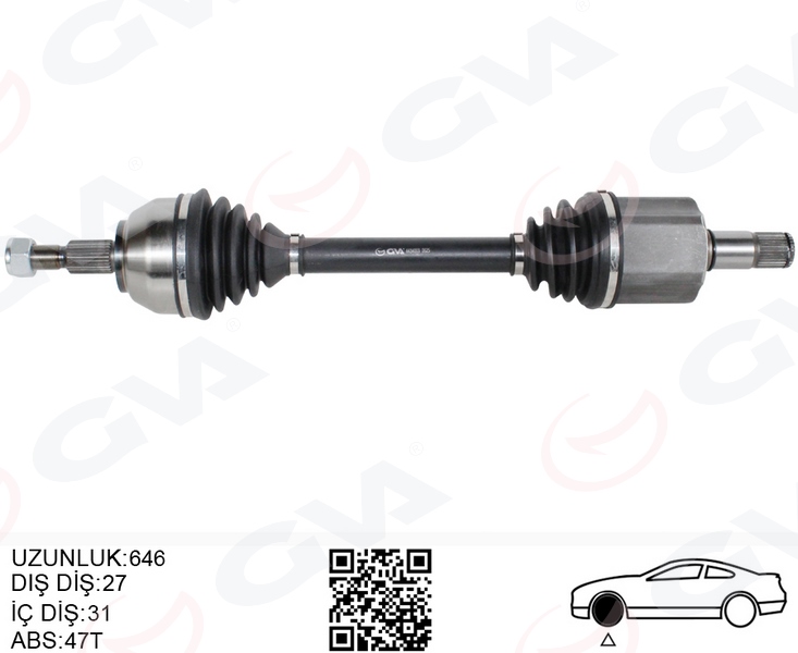 GVA 4434003 Ön Aks Komple Sol Kuga I 2.0 Tdci 08>14 Power. Otom. 6 Vitesli Çift Kavrama 4x4 646 Mm Diş 27 İ Ç Dişli 31