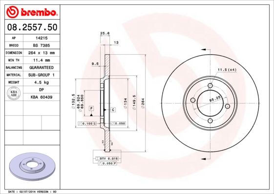 BREMBO 08255750 Fren Diski Jaguar Xj Coupe 09-73-03-96-Jaguar Xjsc Convertible X27 07-85-09-97