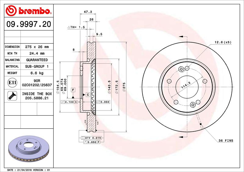 BREMBO 09999720 Fren Diski Hyundai Elantra Iii Saloon Xd 03-00-09-06-Hyundai Elantra Iv Estate 09-05-12-10-Hyundai Elantra Iv Saloon Hd 11-05->-Hyundai Elantra V Saloon Md. Ud 09-10->