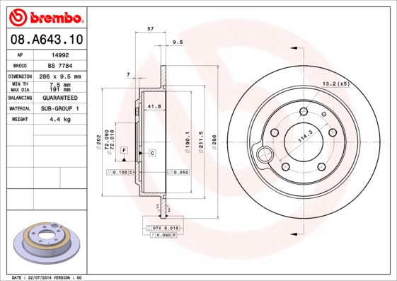BREMBO 08A64310 Arka Fren Diski Dolu Tip Mazda Xedos 9 2.5l Kl Ta12 94-00 286 Çap X 5 Bijon - Adet Disk Fiyatıdır