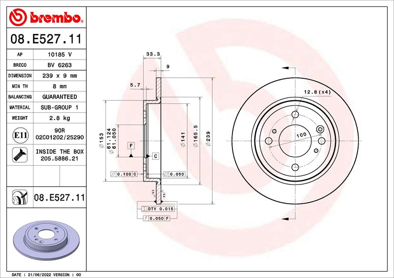 BREMBO 08E52711 Arka Fren Diski Dolu Tip Honda Jazz Elegance Crosstar E-Hev 1.5l Leb8 Hybrid Gr3 Gr6 Kasa 21-> 239 Çap X 4 Bijon - Adet Disk Fiyatıdır