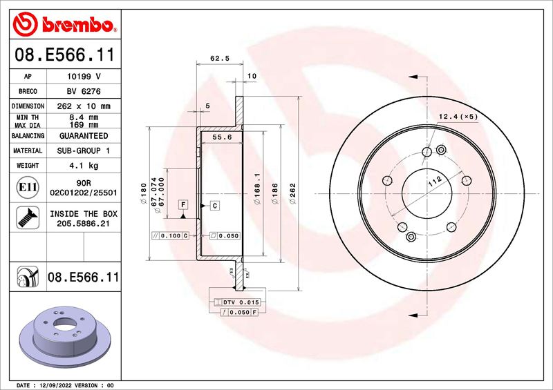 BREMBO 08E56611 Fren Diski Ssangyong Actyon Ii 08-12->-Ssangyong Korando Ck 07-10->-Ssangyong Korando Van 07-10->