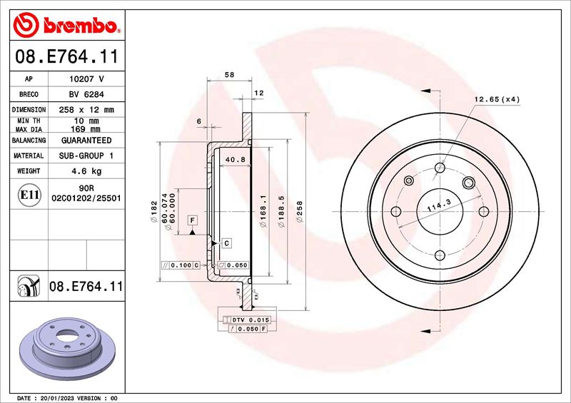 BREMBO 08E76411 Fren Diski Chevrolet Sgm Epica Sev. Cev 04-05-12-15-Chevrolet Evanda 03-05->-Daewoo Evanda Klal 08-02->-Daewoo Magnus 07-99->-Daewoo Tosca 02-06->