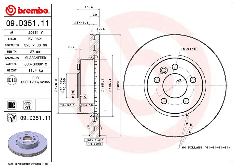 BREMBO 09D35111 Fren Diski Man Tge Bus 02-17->-Man Tge Platform-Chassis Uz 11-16->-Man Tge Van 02-17->-Vw Crafter Bus Syi. Syj 09-16->-Vw Crafter Platform-Chassis Sz 11-16->-Vw Crafter Van Sy. Sx 09-16->-Vw G