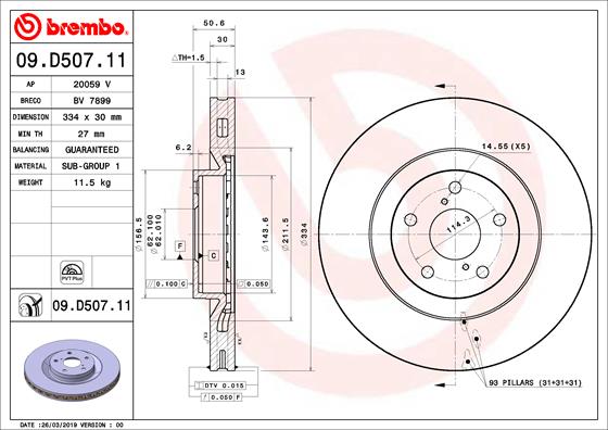 BREMBO 09D50711 Fren Diski Lexus Gs L1 08-11->-Lexus Gs S19 01-05-12-12-Lexus Is Ii E2 08-05-04-13-Lexus Is Ii I E3 04-13->-Lexus Rc C1 08-14->-Toyota Mark X Ii Grx13 10-09->