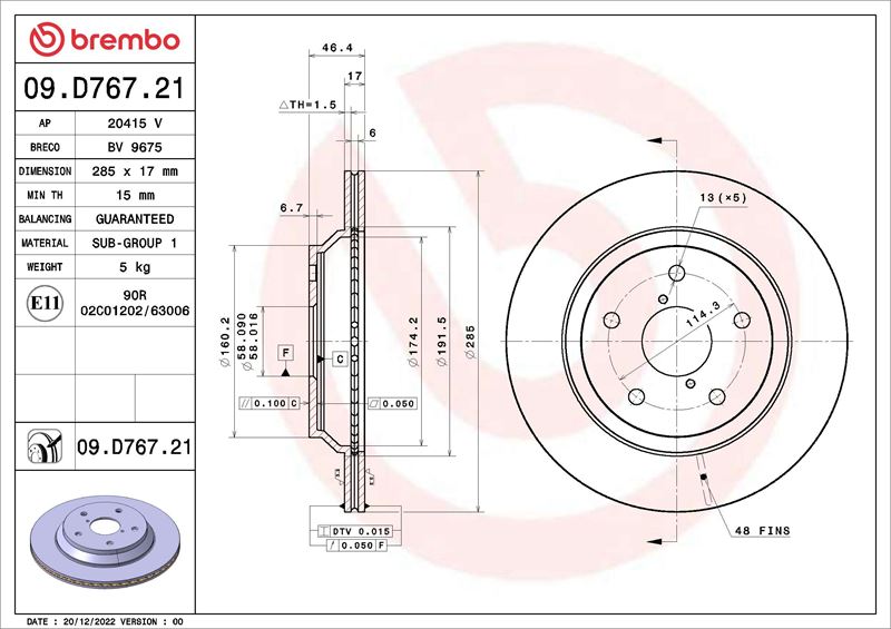 BREMBO 09D76721 Fren Diski Subaru Forester Sk 04-18->