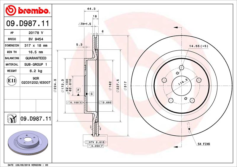 BREMBO 09D98711 Arka Fren Diski Hava Kanalli Toyota Rav4 2.5l A25a-Fxs Hybrid Axah54 19-> 317 Çap X 5 Bijon - Ad Et Disk Fiyatıdır
