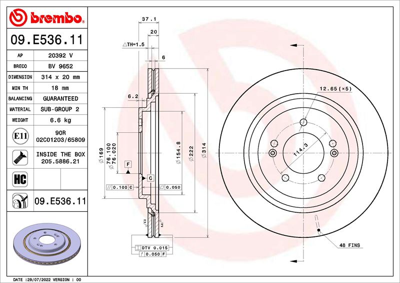 BREMBO 09E53611 Fren Diski Kia Optima Jf 09-15->-Kia Optima Sportswagon Jf 09-16-12-19