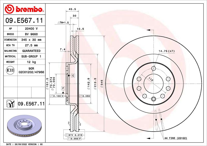 BREMBO 09E56711 Fren Diski Cadillac Bls 04-06->-Cadillac Bls Wagon 12-07->-Opel Signum Hatchback Z03 05-03-12-08-O Pel Vectra C Z02 04-02-01-09-Opel Vectra C Estate Z02 10-03-01-09-Opel Vectra C Gts Z02 08-02-
