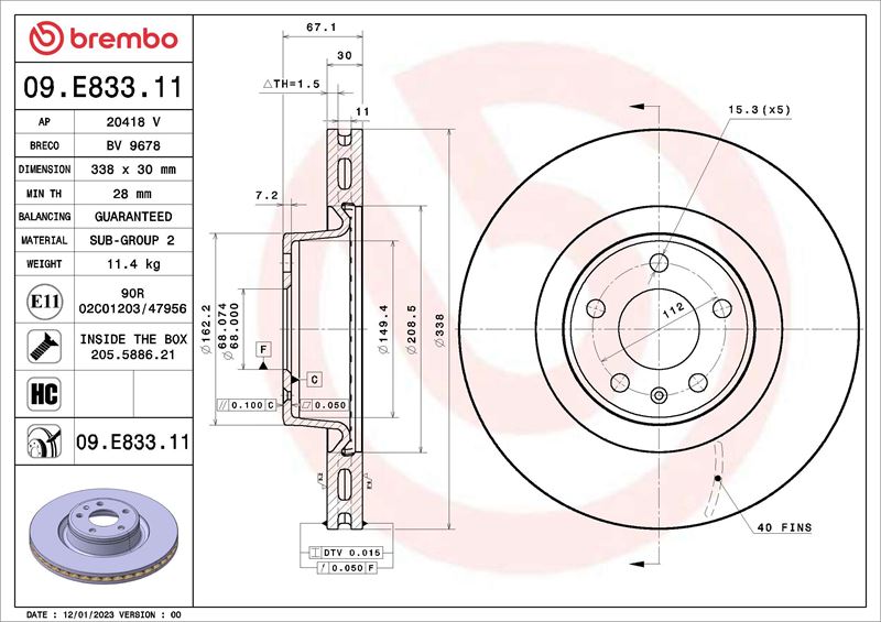 BREMBO 09E83311 Fren Diski Audi A6 Allroad C8 4ah 11-18->