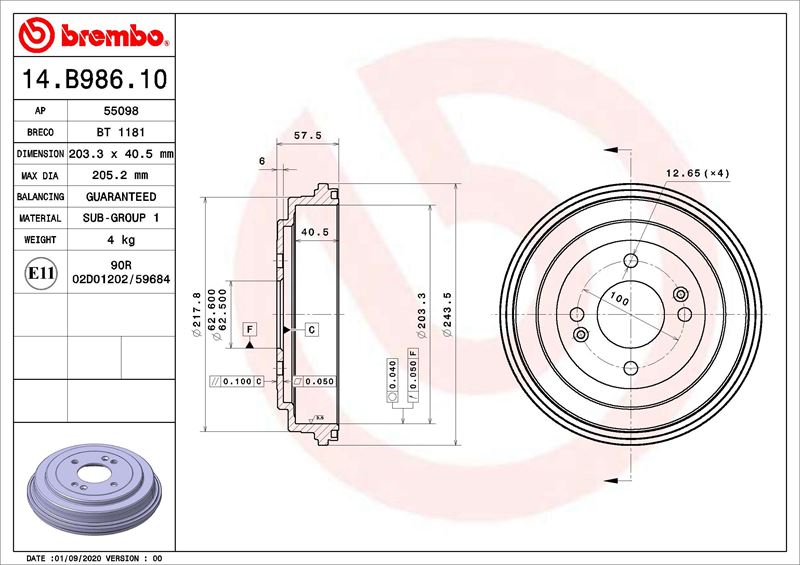 BREMBO 14B98610 Fren Kampanasi Hyundai Accent Iii Mc 08-05-12-10-Hyundai Accent Iii Saloon Mc 11-05-12-12-Hyunda I I10 I Pa 10-07->-Hyundai I10 Ii Saloon 12-13->-Hyundai I10 Iii Ac3. Ai3 09-19->-Hyundai I20 I