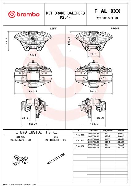 BREMBO FALE52 Fren Kaliperi Bmw Brilliance 3 Series F30. F35 07-12->-Bmw 1 F20 07-11-06-19-Bmw 1 F21 12-11 ->-Bmw 2 Coupe F22. F87 10-12-06-21-Bmw 3 F30. F80 11-11-10-18-Bmw 3 Gran Turismo F34 07-12->-