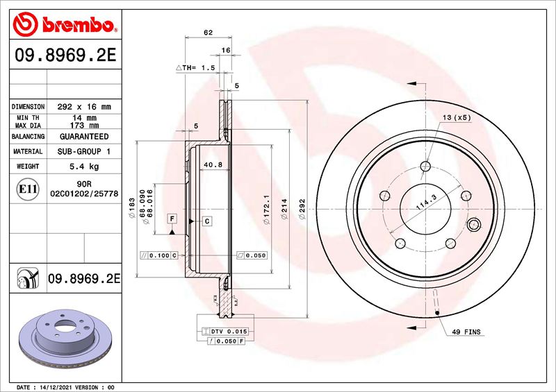 BREMBO KT08020 Fren Diski Ve Balata Seti Nissan Leaf Ze0 11-10->