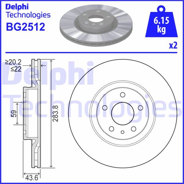 DELPHI BG2512 Ön Fren Aynasi Opel Combo D 12> Fiat Doblo 10> Egea 16> Alfa Romeo 147 01> 156 97>05 284 X 22 5 Delik Havali