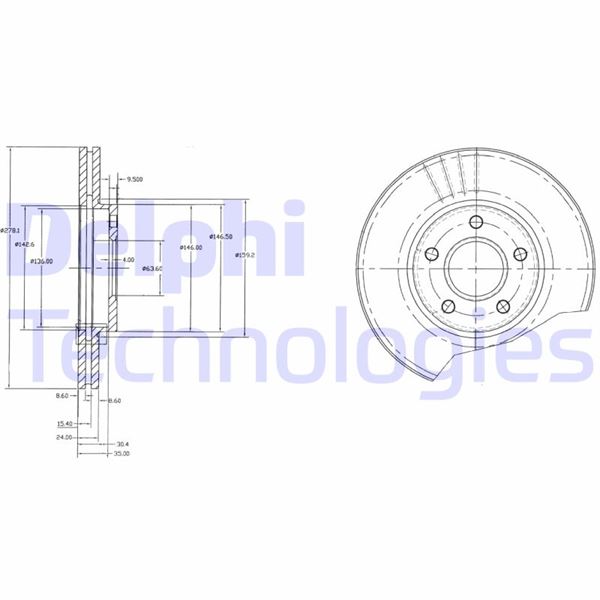 DELPHI BG3826 Fren Diski Ön Ford Connect 02> 278x24x5dl