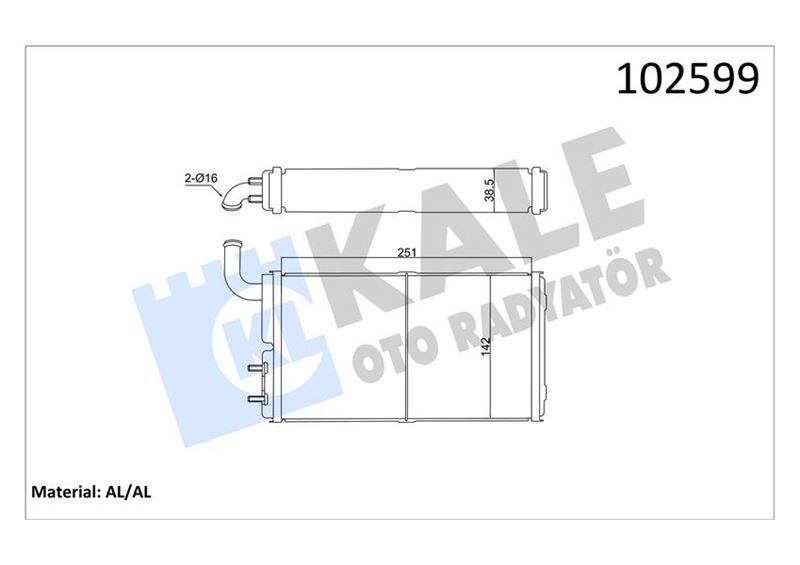 KALE 0181832AL Kalorifer Radyatörü Brazing Versiyonu Kl271100 Fiat-Tofaş Skd Murat 131 Şahin Doğan Slx 1.6 74 > At/Mt Borulu-Musluksuz Mekanik 250x140x42