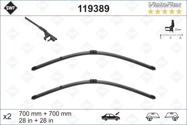 VALEO 119389 Silecek Supurgesi Takimi 700mm / 700mm Mercedes W220 W221 . Citroen C6 . Peugeot 407 Swf