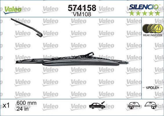 VALEO 574158 X Silecek Silencio Spoilerli 60cm X1 Vm108 Lgn-P406-S80