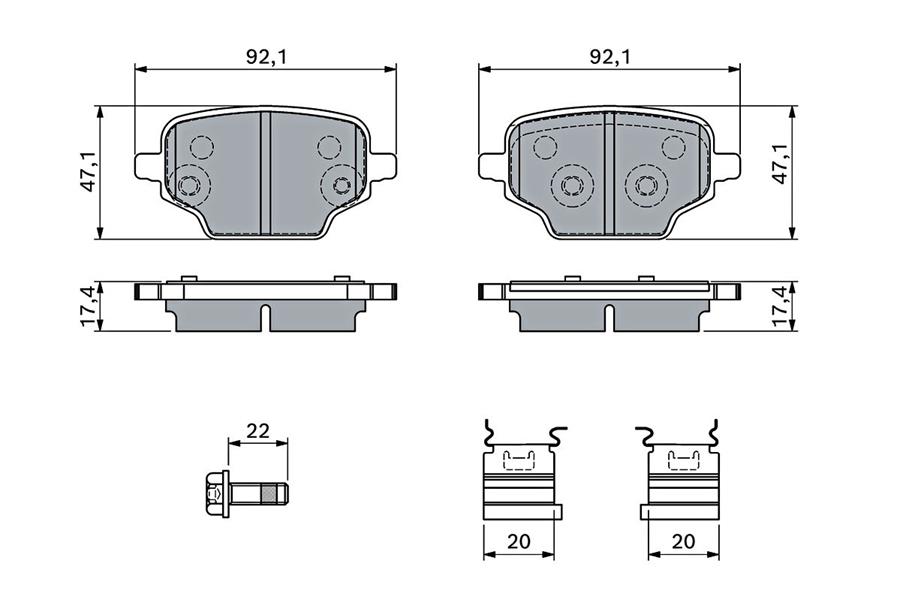 BOSCH 0986460143 Arka Fren Balatasi Opel Combo E Peugeot Partner-Rifter Citroen Berlingo Toyota Proace City 18> Fiat Doblo 23>