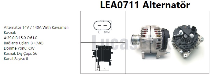LUCAS LEA0711 Alternator 12//140/A Fabia Rapid Octavia Golv V Vi Vii Jetta Passat Polo Ibiza Toledo