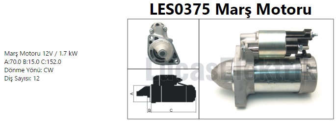 LUCAS LES0375 Mars Motoru 12v 1.7kw 12 Dis Mercedes W204 X204 C218 W212 C207 W639 B906