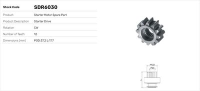 LUCAS SDR6030 Marş Dişlisi Mitsubishi Canter 12 Diş - 37.20mm Çap - 17.70mm Uzunluk