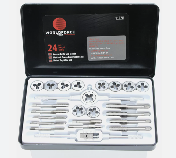 WORLDFORCE 11375 Kilavuz Pafta Seti Metrik 24 Parça