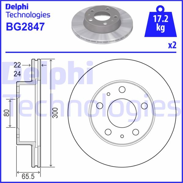 DELPHI BG2847 Ön Fren Aynasi Fiat Ducato 94>14 Peugeot Boxer 94>14 Citroen Jumper 94>14 Karsan Jest 98> 300x24x5d Elik