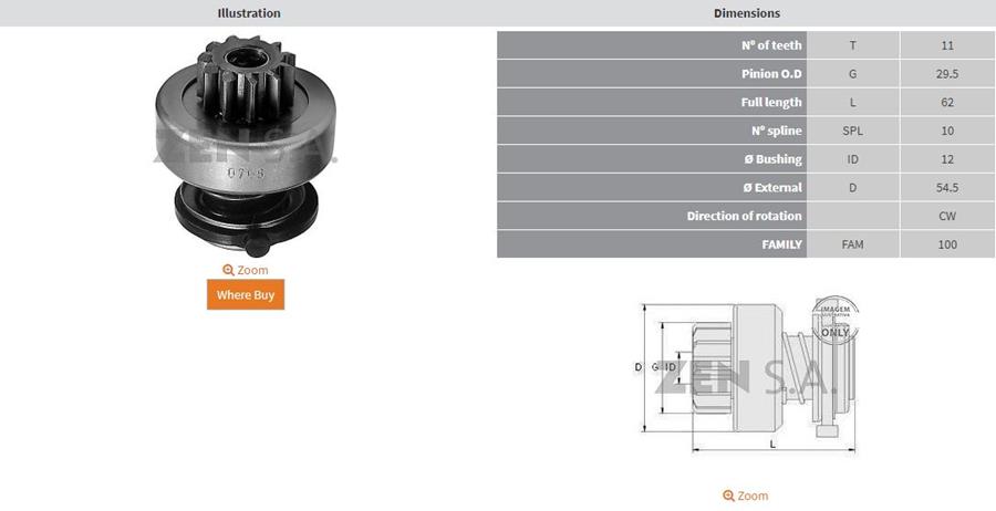 ZEN 0706 11 Dis Alfa Romeo 164-33-75-90-Td-Chrysler Voyager 2.5 Td-Peugeot 307-405 1.9 Dizel