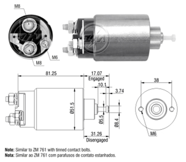 ZM 1761 12v Ford Connect-Fiesta-Focus-Transit-Mondeo-Ka Cbs-F203-Smo-1761
