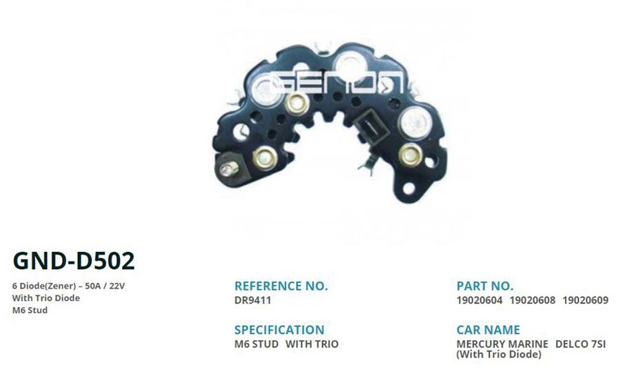 GENON D502 Mercury Marine-Delco 7si Ikaz Diot 6 Diot M6