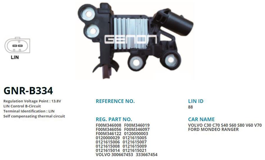 GENON B334 12v Ford Mondeo 2.0 Tdci-Land Rover Freelander-Volvo Lin