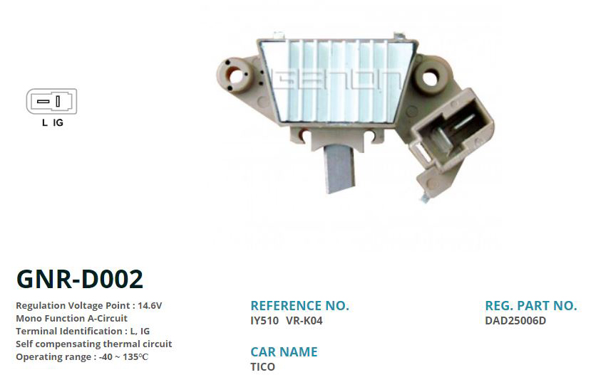 GENON D002 12v Daewoo Tico-Damas-Mercury Marine-Kia 75 Amp Dik Fis L Ig