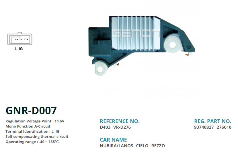 GENON D007 12v Daewoo Nubira-Lamos-Espero-Chevrolet Rezzo Gm 3 Fis L Ig