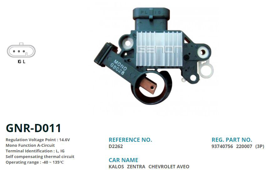 GENON D011 Alternatör Konjektör 12v Chevrolet Kalos-Aveo 85 Amp Alt. L Ig