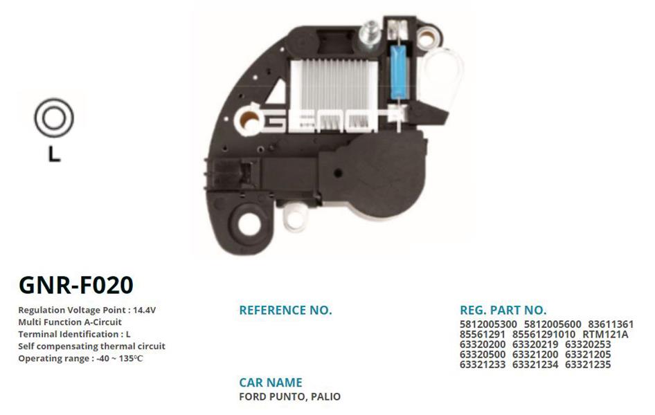 GENON F020 12v Fiat Linea-Punto-Palio-Bravo -Stilo-Doblo-Alfa Romeo-Lancia-Opel L
