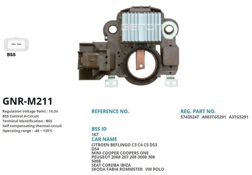 GENON M211 12v Citroen Berlingo-C3-C4-C5-Ds3-Ds4-Mini Cooper One-Peugeot 2008-207-208-3008-308-5008 A3tg5291