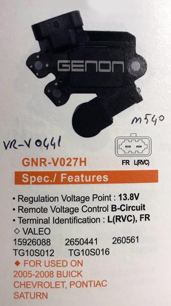 GENON V027H 12v Buick Chevrolet-Pontiac 2005-2008 L Rvc Fr