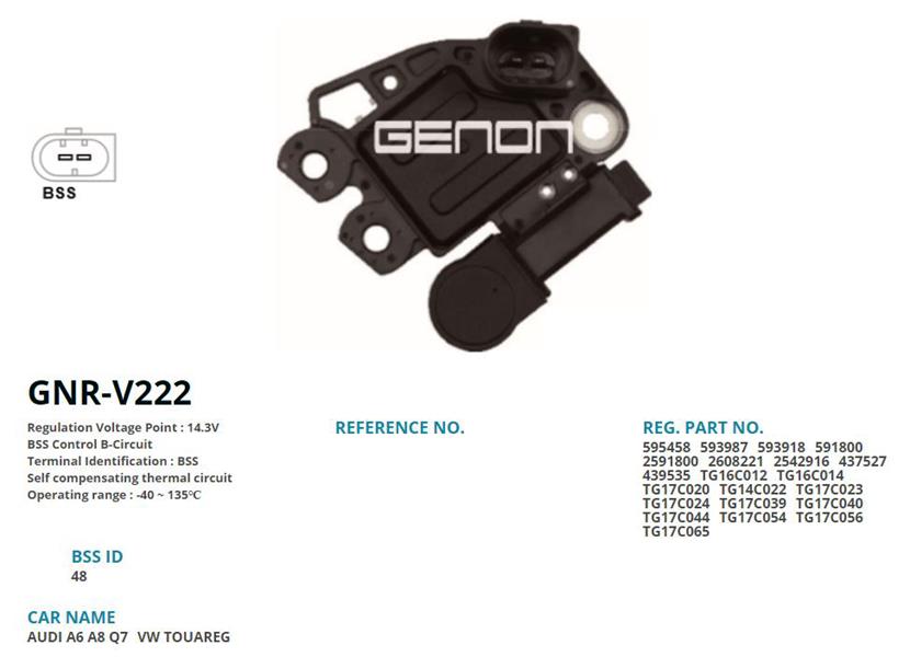 GENON V222 12v Audi A6 2.0 Tdi-A8-Q7 3.0 Tdi-Porsche-Vw Touareg 3.0 Tdi Bss