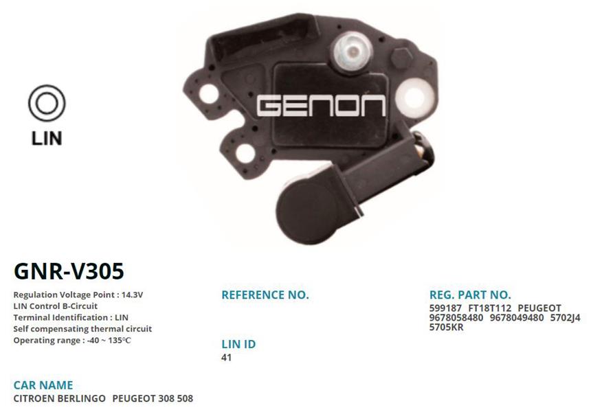 GENON V305 12v Citroen Berlingo-C4-C5-Jumpy-Ds4 1.6 Hdi-Peugeot 207-3008-5008-Expert-Partner 1.6 Hdi Lin