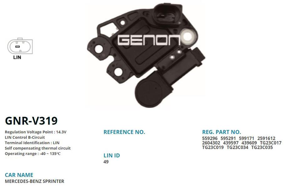 GENON V319 12v Mercedes Sprinter 2.1 Cdi Lin