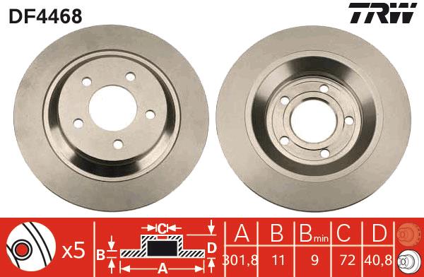 TRW DF4468 Arka Fren Diski Dolu Tip Mazda 5 1.6l 2.0l Cr19 Cw Kasa 05-> 302 Çap X 5 Bijon - Adet Disk Fiya Tıdır