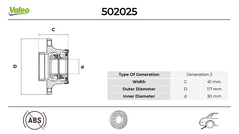 VALEO 502025 Arka Teker Poryasi Rulmanli Tempra-Doblo-Palio-Albea-Marea Abs Siz 4 Bijon 30x117x61.7
