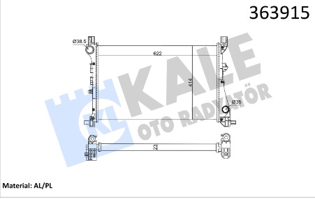 KALE 363915 Motor Su Radyatörü Fiat Egea 15> 1.3d Mtj 1.4 Mekanik Ac 622x414x23 Brazing Versiyonu Kl 348440