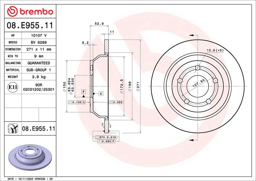BREMBO 08E95511 Arka Fren Disk Ayna Ford Puma 19>