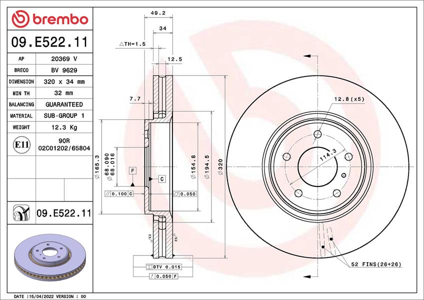 BREMBO 09E52211 Fren Diski Infiniti Ex 09-07-> - Infiniti Fx 07-08-> - Infiniti Fx 09-02-12-08 - Infiniti G Converti Ble 09-10-> - Infiniti G Coupe 09-07-> - Infiniti G Saloon 01-07-> - Infiniti M Y51 03-10-> - Infi