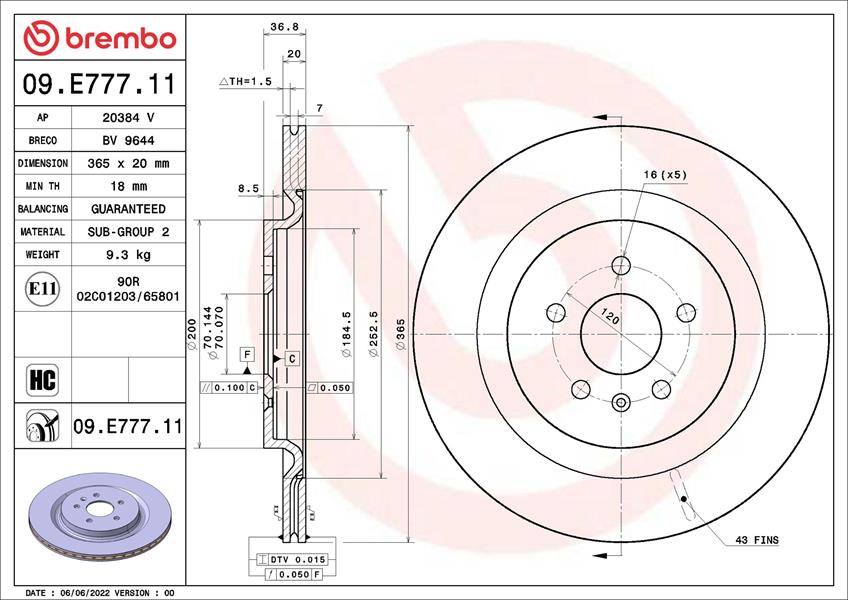 BREMBO 09E77711 Fren Diski Nio Ec6 07-20-> - Nio Es8 12-22-> - Nio Et7 01-21->