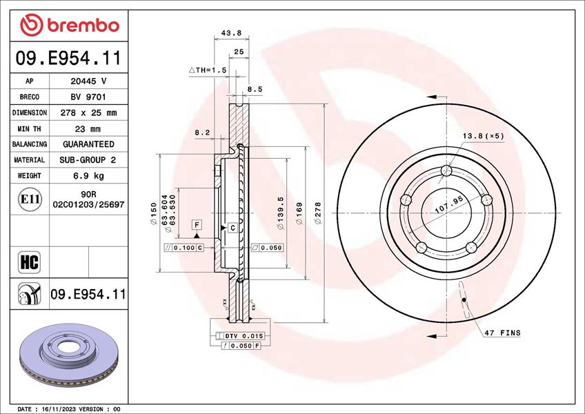 BREMBO 09E95411 Ön Fren Diski Ford Puma 22> Courier 24>
