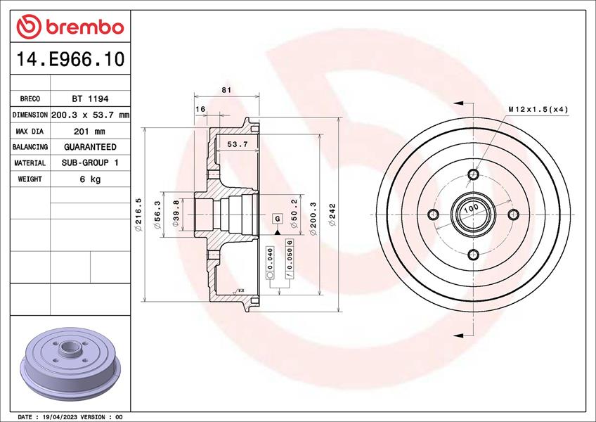 BREMBO 14E96610 Fren Kampanasi - 200 - 52.5 Mm
